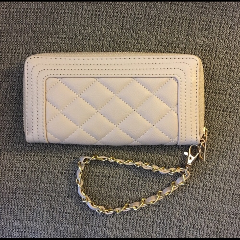 Cream Quilted Wristlet Wallet